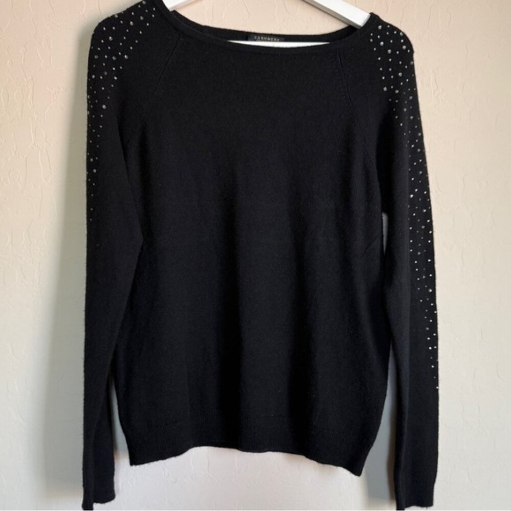 Charter Club Cashmere Embellished Sweater Black Cozy Soft Rhinestone Medium